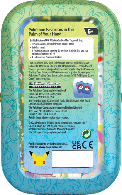 Pokémon TCG 30th Celebration Mini Tin Display (10 Tins)