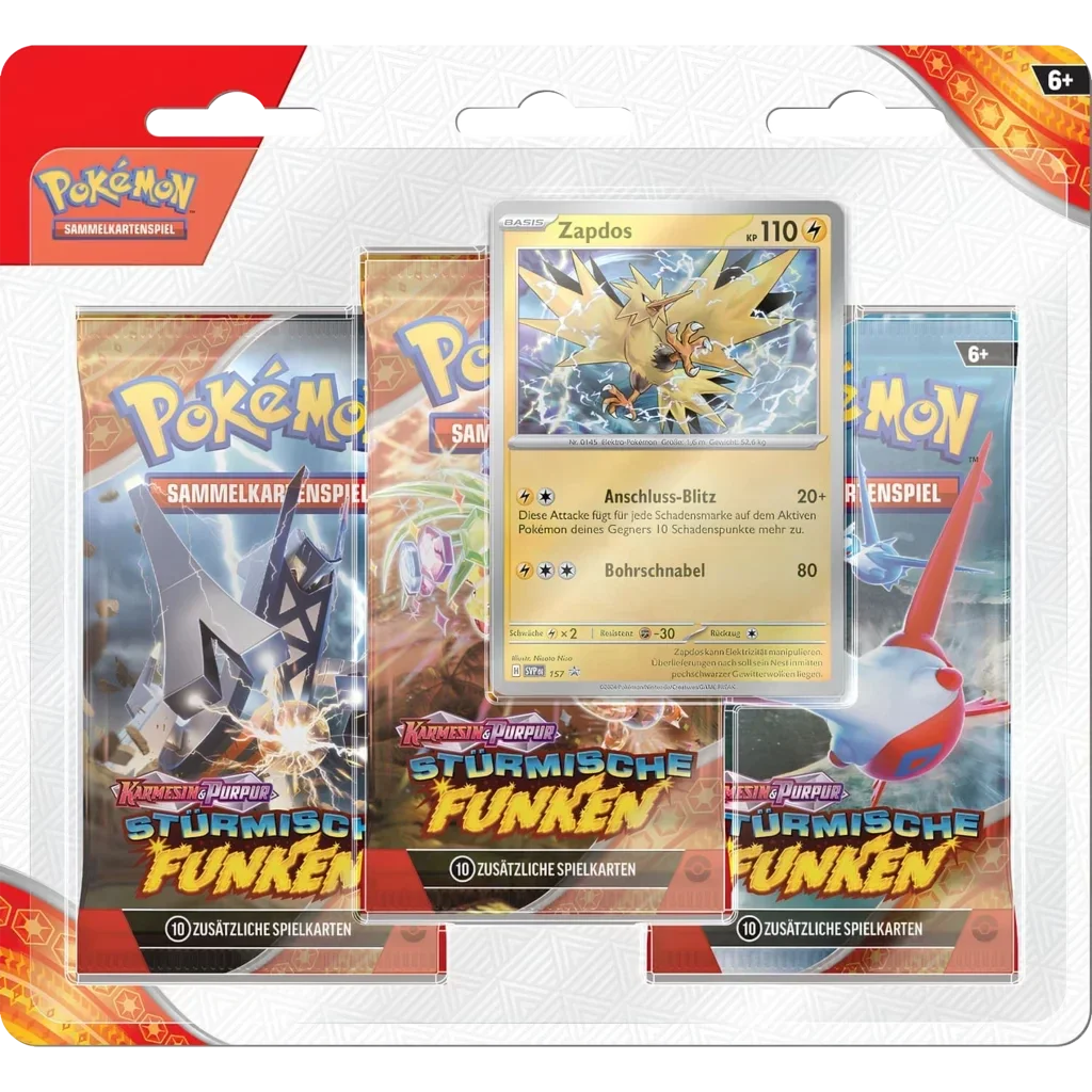 Pokémon JCC : Scarlet &amp; Violet SV08 – Pack de 3 étincelles déferlantes Blister Zapdos