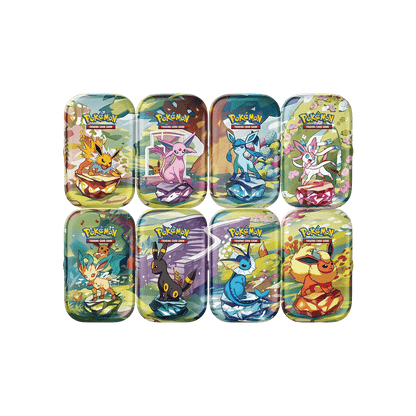 Pokémon TCG: Scarlet and Violet Prismatic Evolutions Mini Tins Display